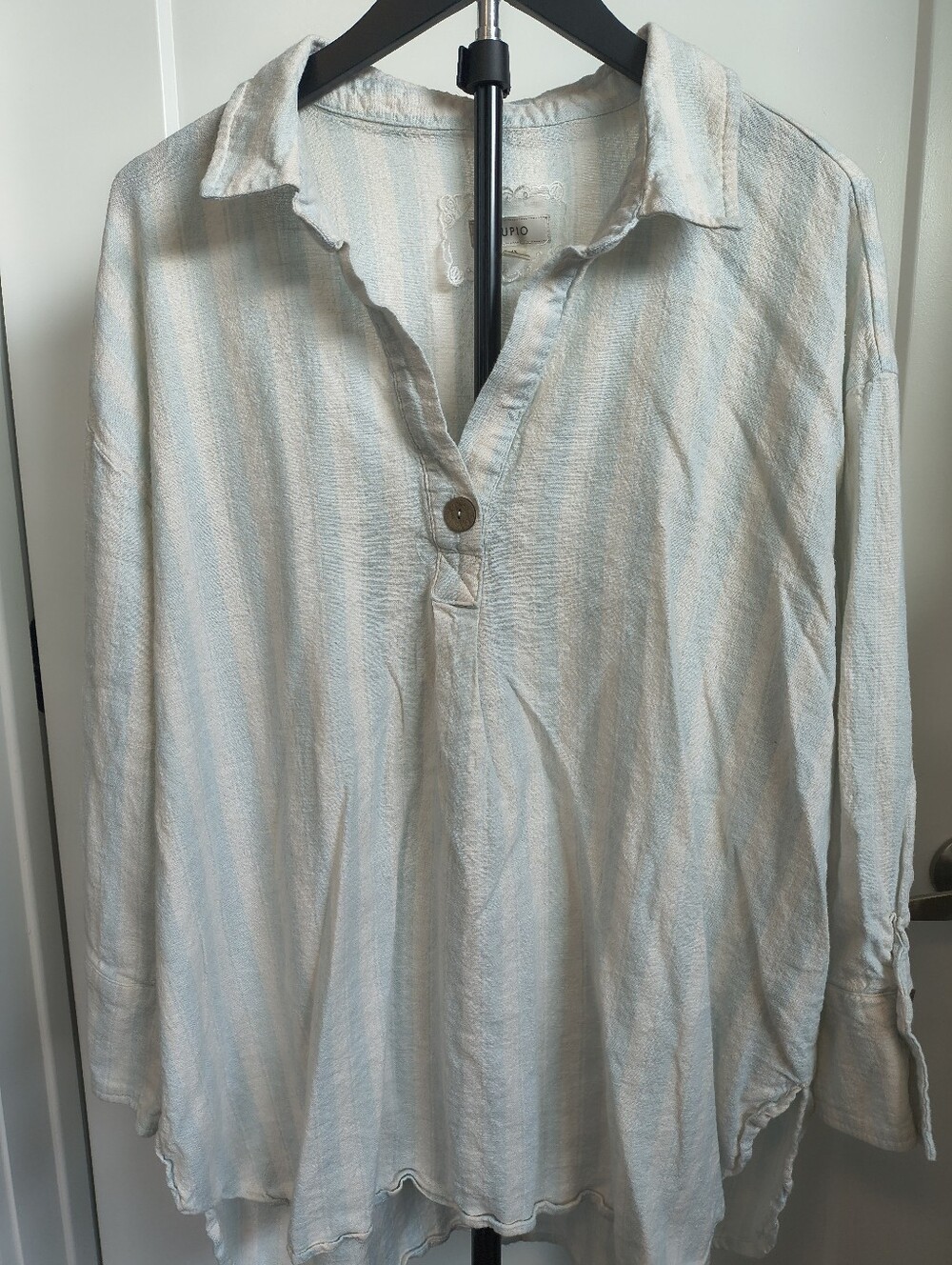 Cupio Women's Oversized Striped Linen Blend Popover Tunic Top Shirt Plus Size 1X